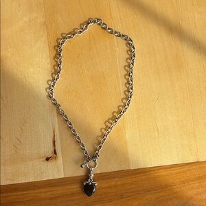 Silver Chain Necklace with Black Heart Pendant